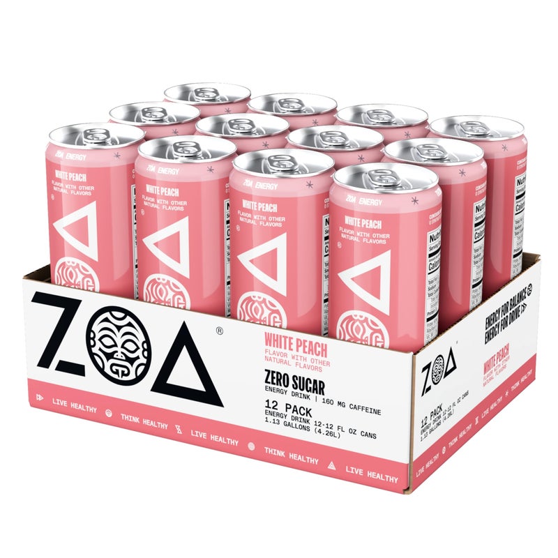 ZOA Zero Sugar Energy Drinks, White Peach - Sugar Free with Electrolytes, Healthy Vitamin C, Amino Acids, Essential B-Vitamins, and Caffeine from Green Tea - 12 Fl Oz (12-Pack) - Image 5